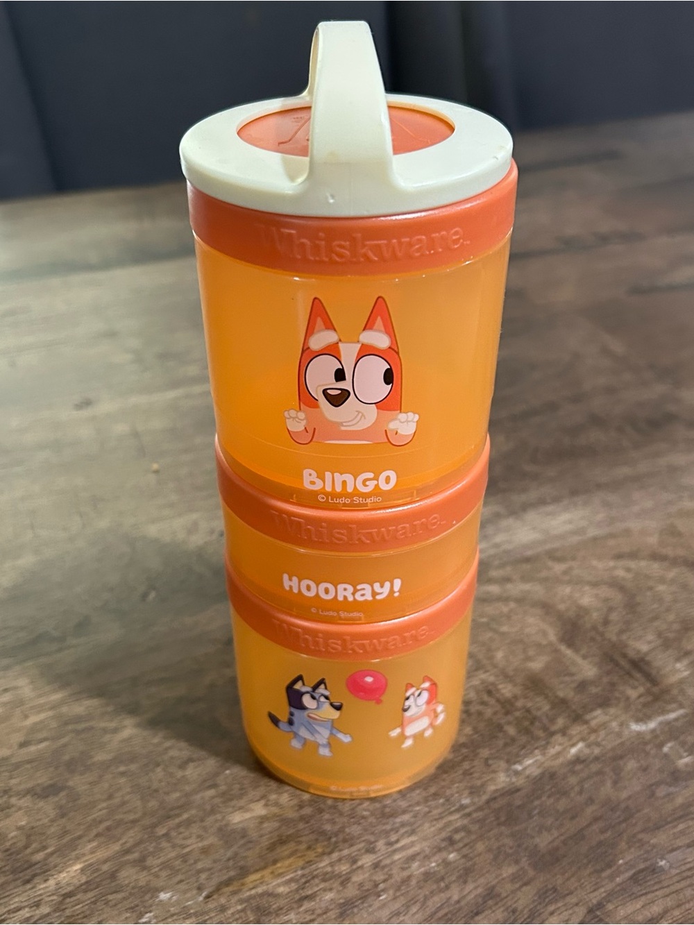 Disney Orange and Cream Stackable Snack Containers with Bingo Design